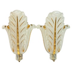 Vintage Pair of Jean Gauthier Art Deco Glass Sconces 1930s French