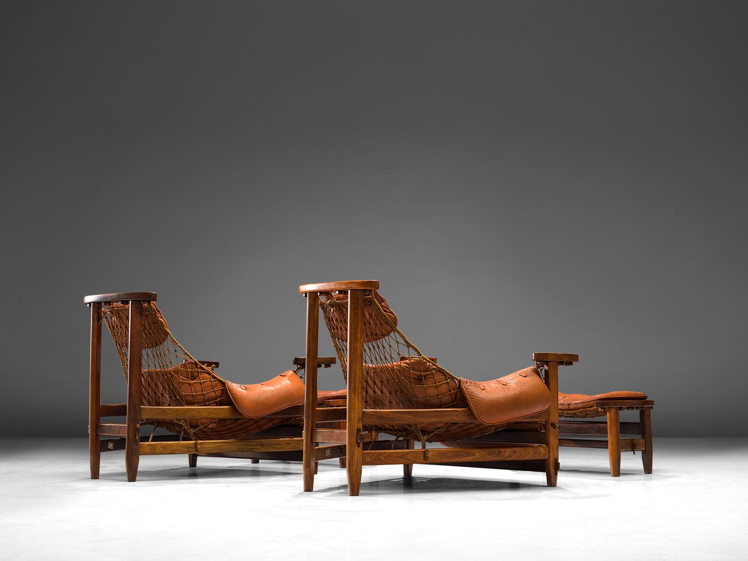 Mid-Century Modern Pair of Jean Gillon 'Jangada' Brazilian Armchairs and Ottomans