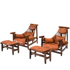 Pair of Jean Gillon 'Jangada' Brazilian Armchairs and Ottomans