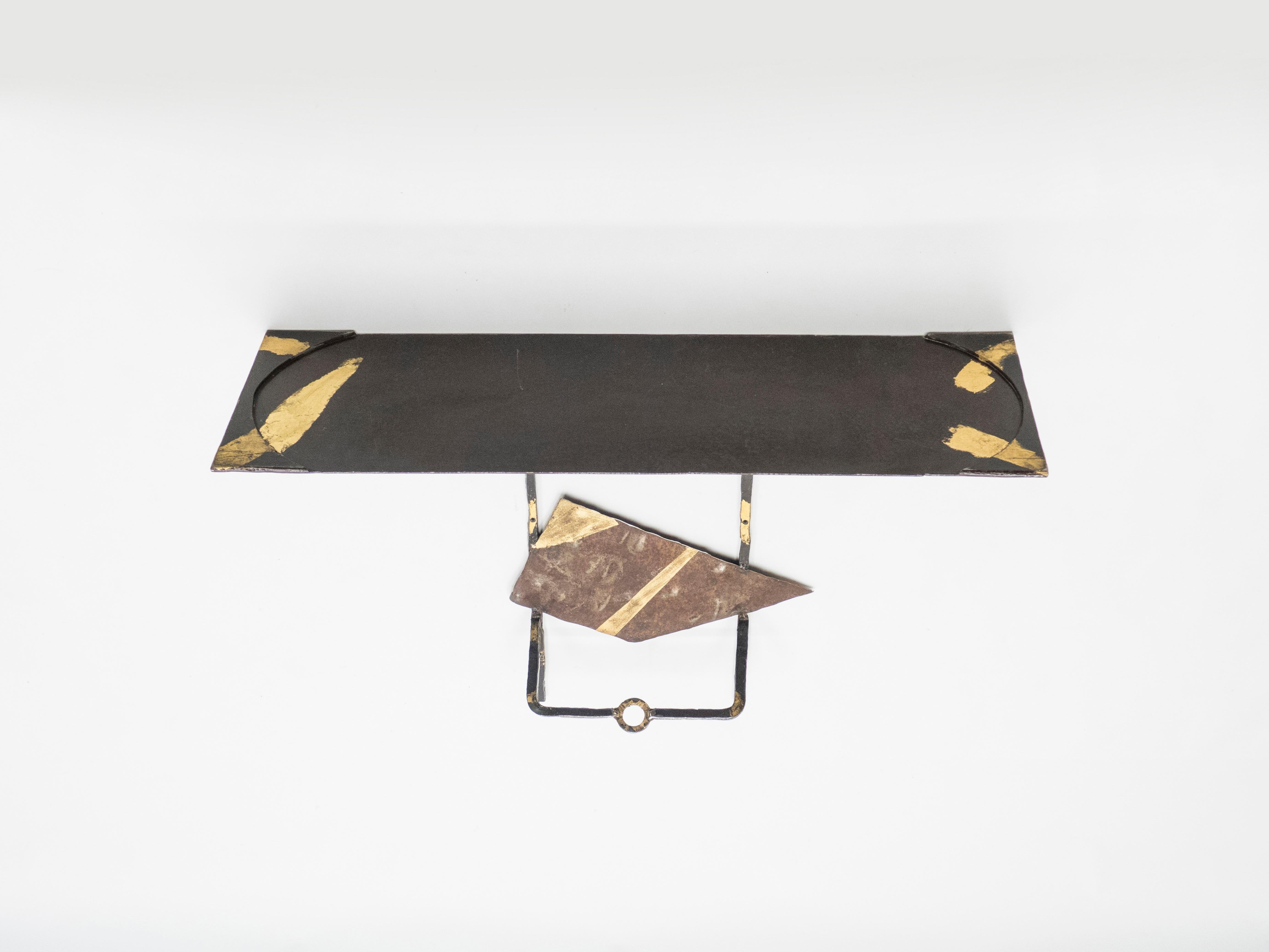 Pair of Jean-Jacques Argueyrolles Console Tables Wrought Iron Gold Leaf, 1990 In Good Condition For Sale In Paris, IDF