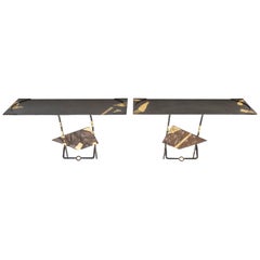 Pair of Jean-Jacques Argueyrolles Console Tables Wrought Iron Gold Leaf, 1990