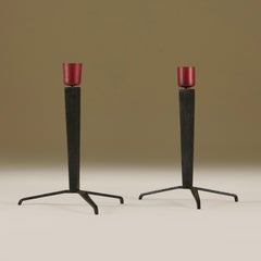 Jean-Michel Frank 1940s pair iron tripod table lamps for Bustillo