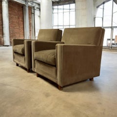 Pair of Jean-Michel Frank Style Armchairs in Original Olive Velvet Circa 1970