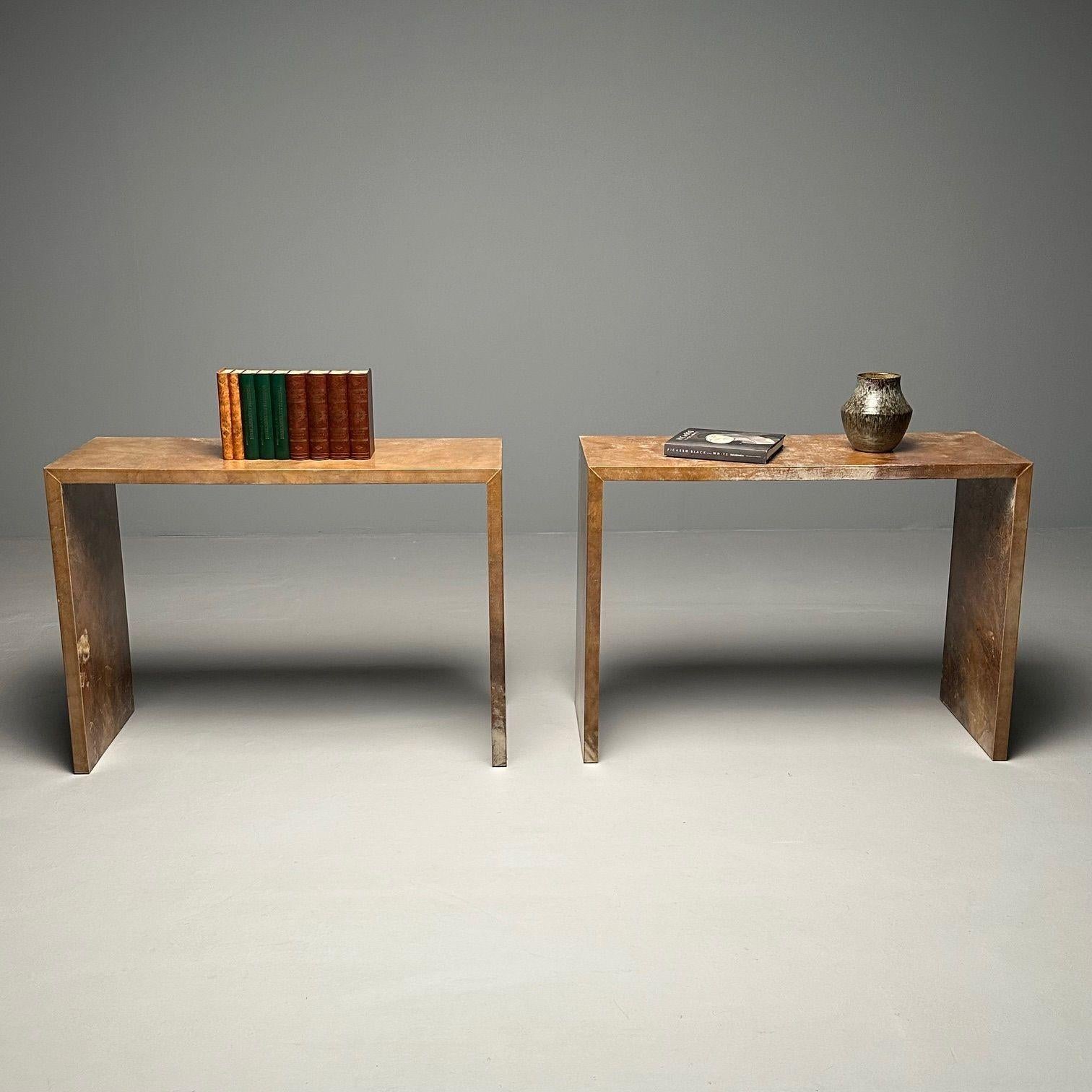 Wood Jean-Michel Frank Style, Contemporary, Parchment Consoles, Sofa Tables, 2020s For Sale