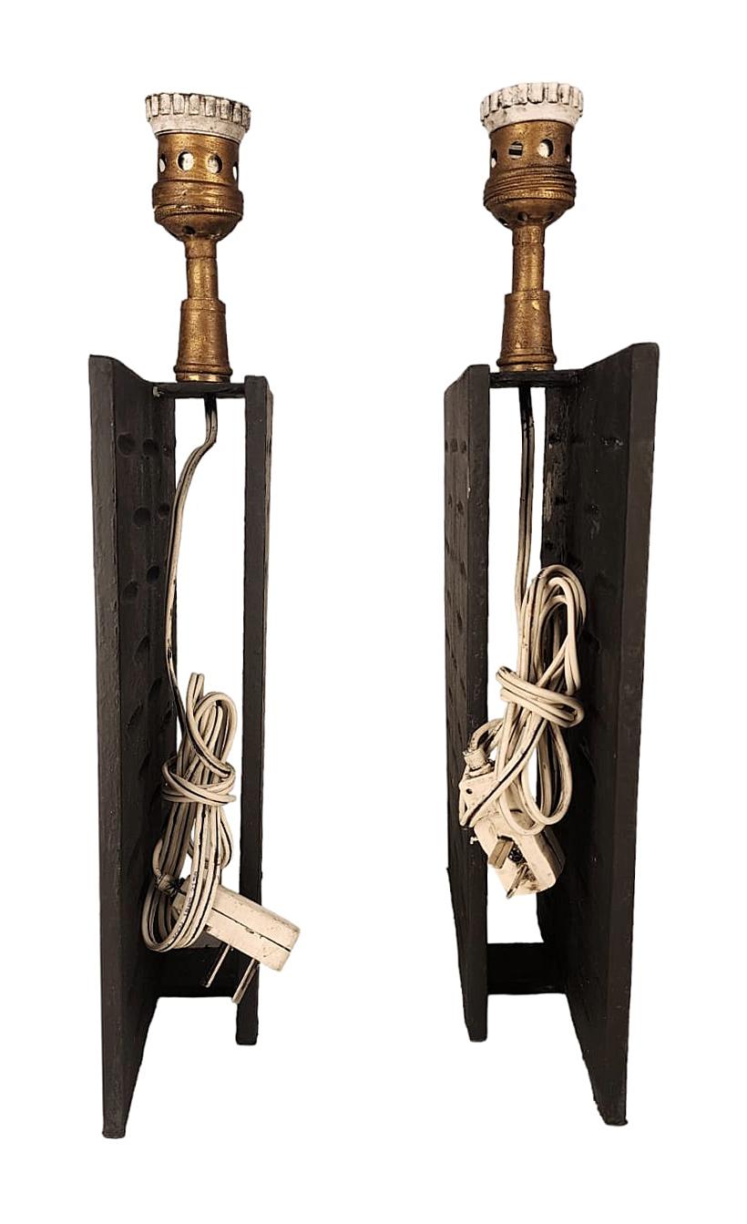 Cast Pair of Jean-Michel Frank's Iron Design Table Lamps for Argentine Company Comte For Sale