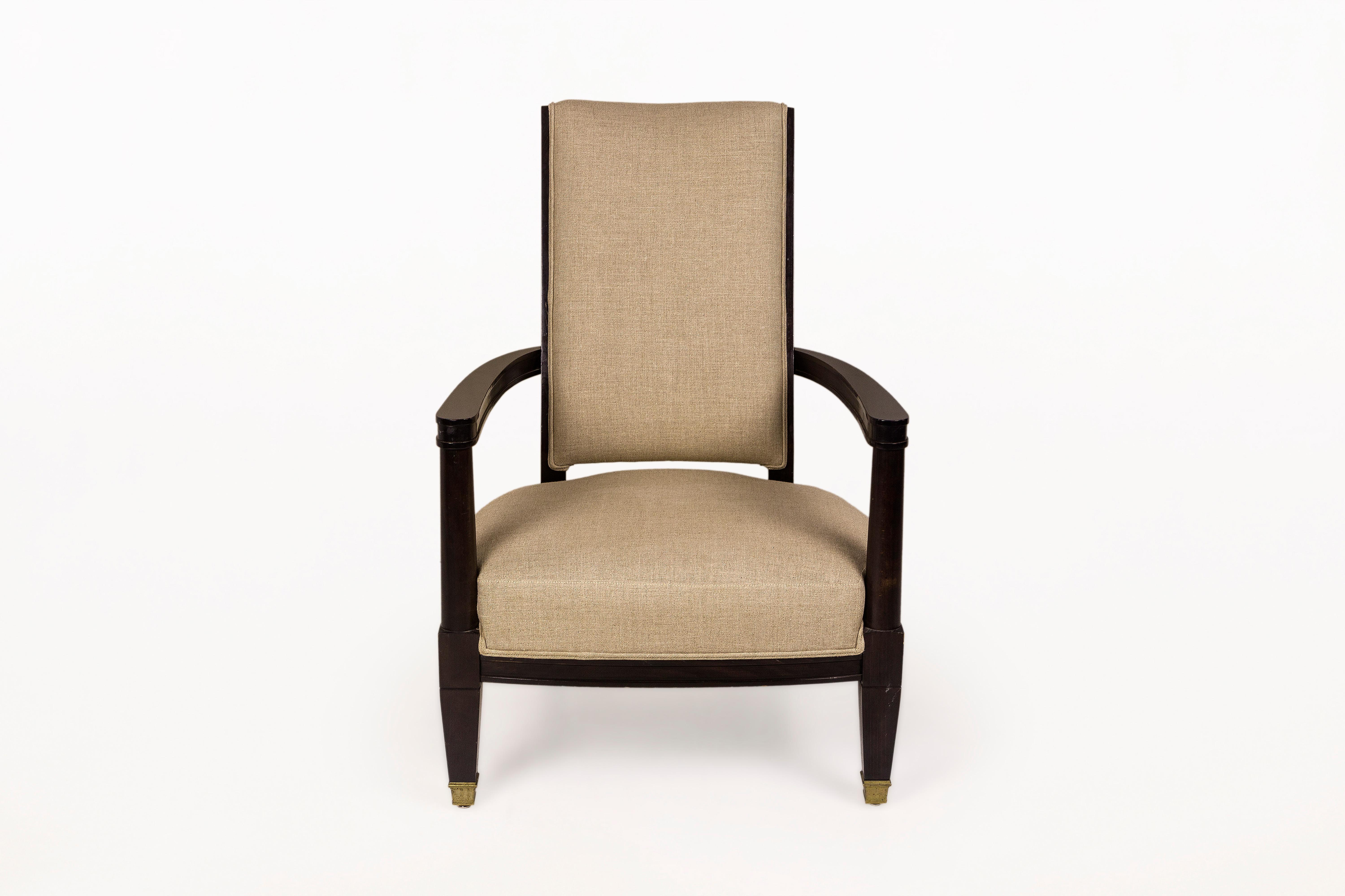 Pair of Jean Pascaud armchairs.
Art Deco armchairs.
Ebonized wood.
Reupholstered,
circa 1930, France.
Good vintage condition.
Jean Pascaud is one of the most influential furniture and interior designers of the 20th century. Today, Pascaud’s