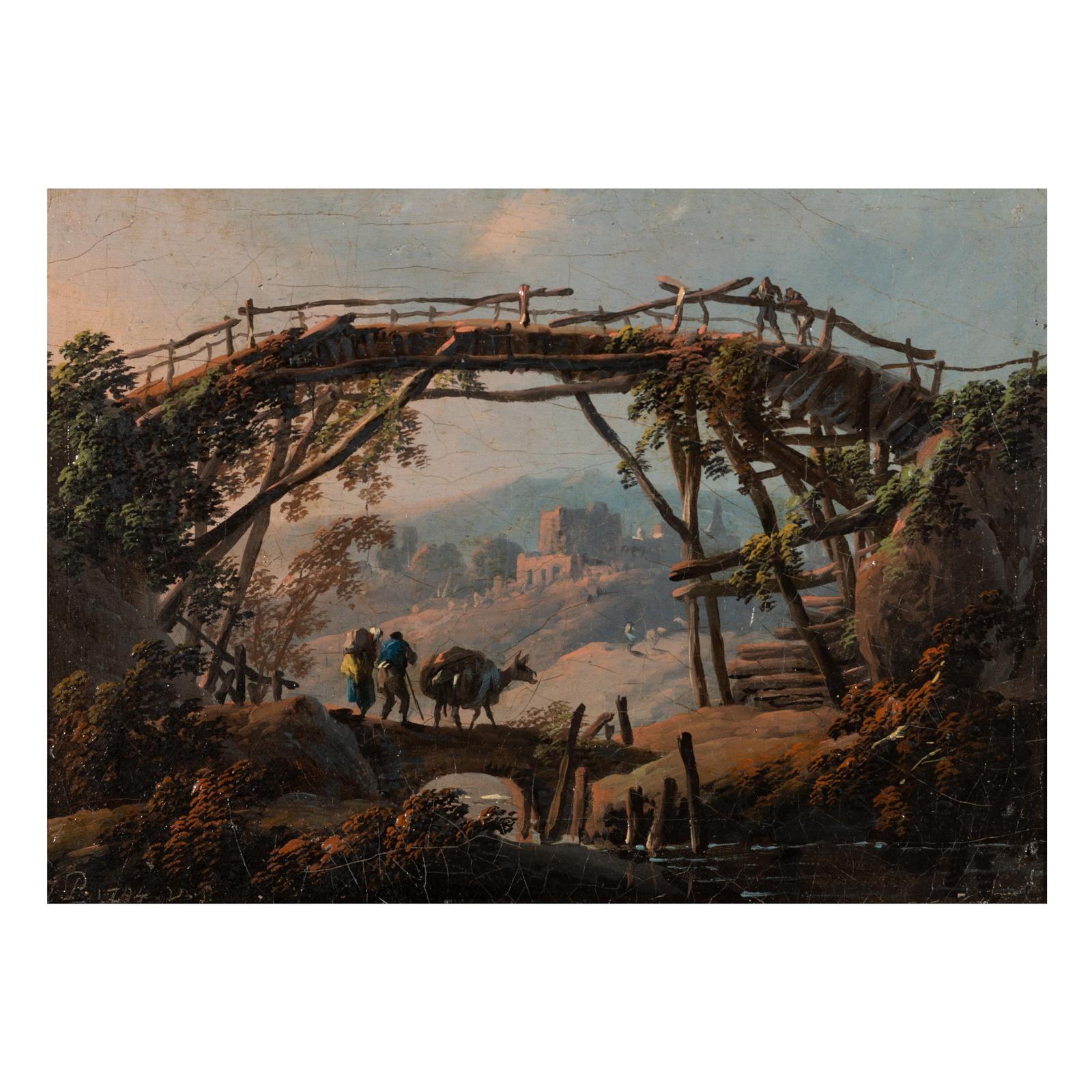 European Pair of Jean Pillement Landscape Paintings, Signed and Dated 1794 For Sale