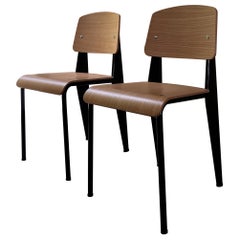 Pair of Jean Prouvé Standard Chairs in Natural Oak and Black Metal for Vitra