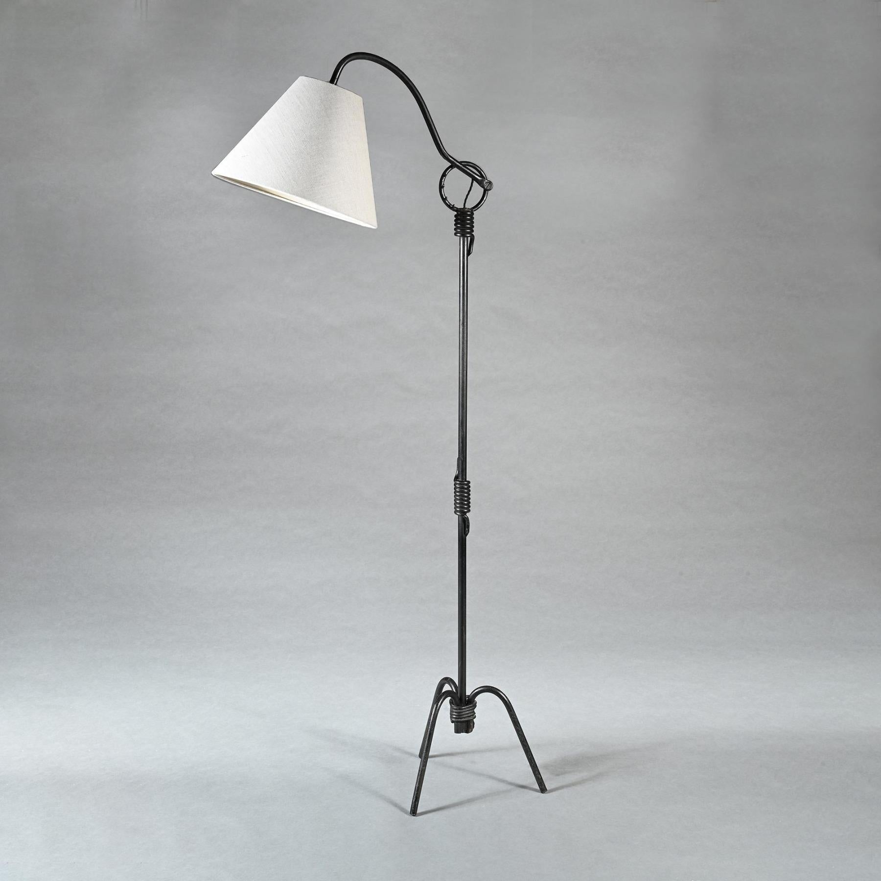 Mid-Century Modern Pair of Jean Royère Adjustable Iron Floor Lamp 1940