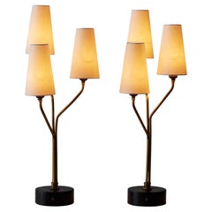 Pair of Jean Royère Style Brass Lamps with Pedestal Base