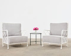 Pair of Jean Royere Style Croisillon Lacquered Iron Lounge Chairs