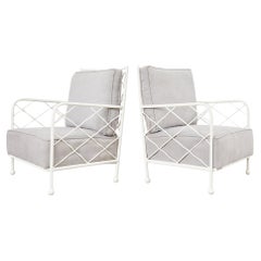Pair of Jean Royere Style Croisillon Lacquered Iron Lounge Chairs