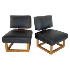Pair of Jean Royere Style Mid Century Square Slipper Chairs, USA, 1950s