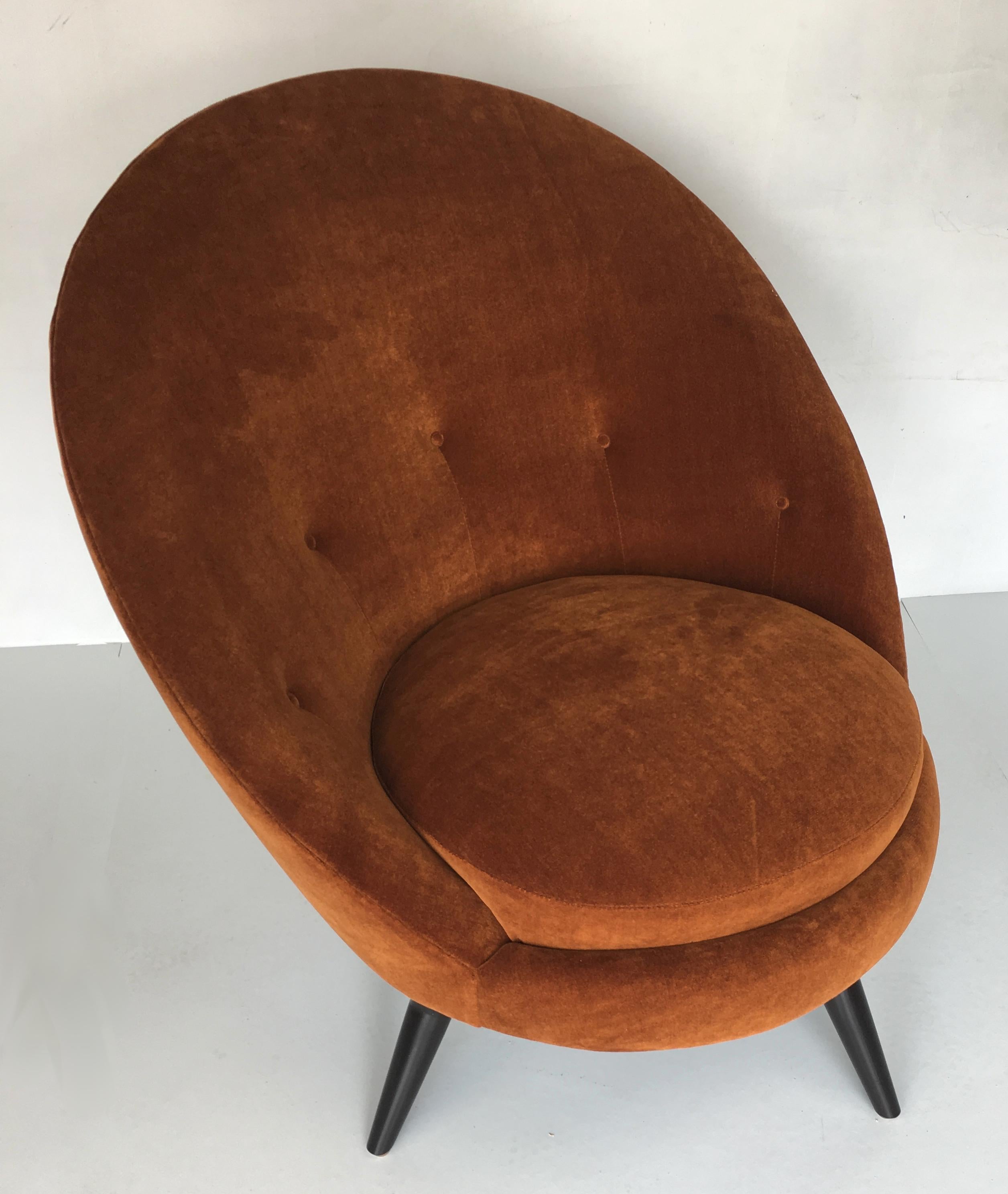 American Pair of Burnt Orange Velvet Swivel Chairs