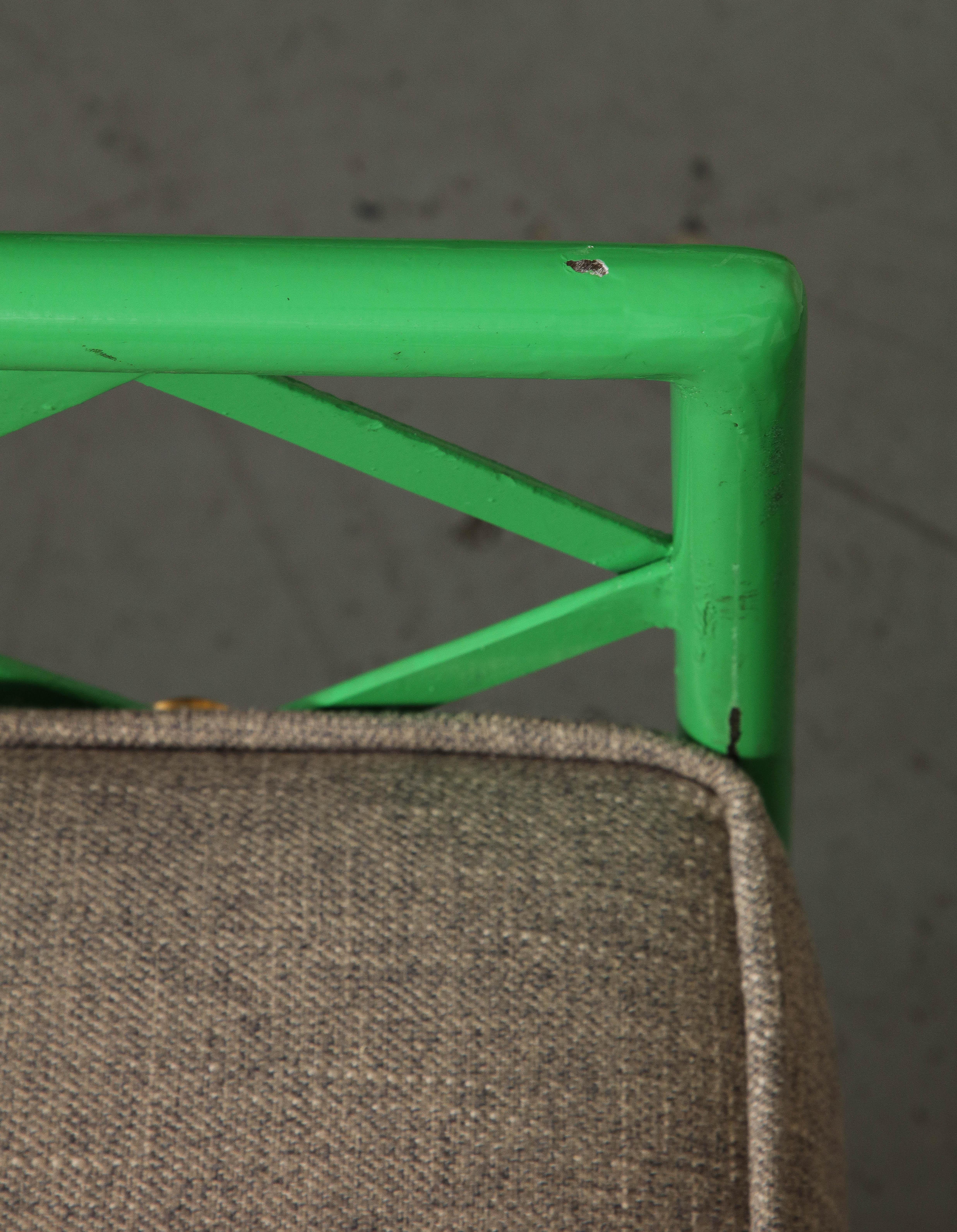 Pair of Midcentury French Style Bright Green Enameled Iron Cube Lounge Chairs For Sale 8
