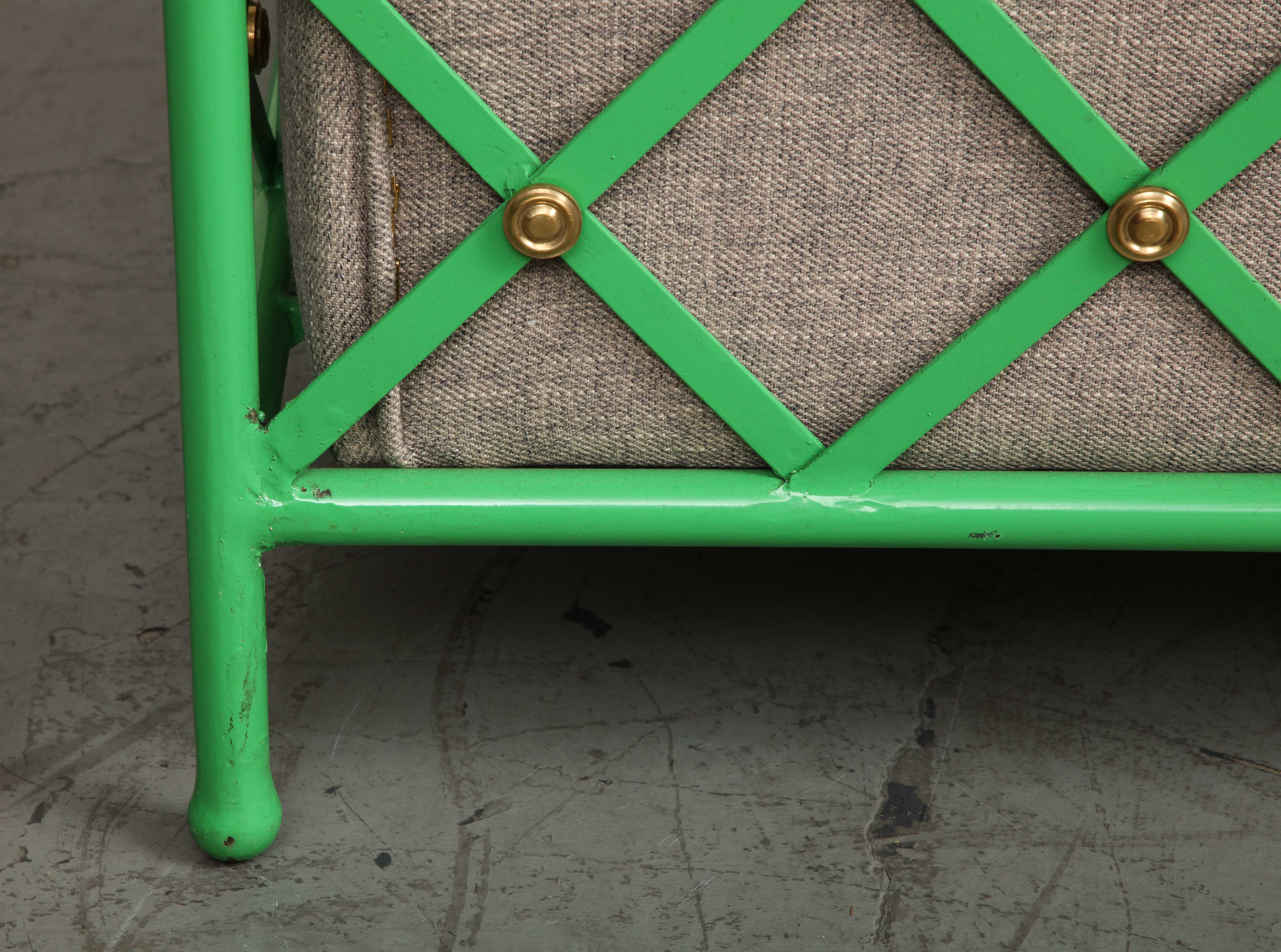 Pair of Midcentury French Style Bright Green Enameled Iron Cube Lounge Chairs For Sale 11