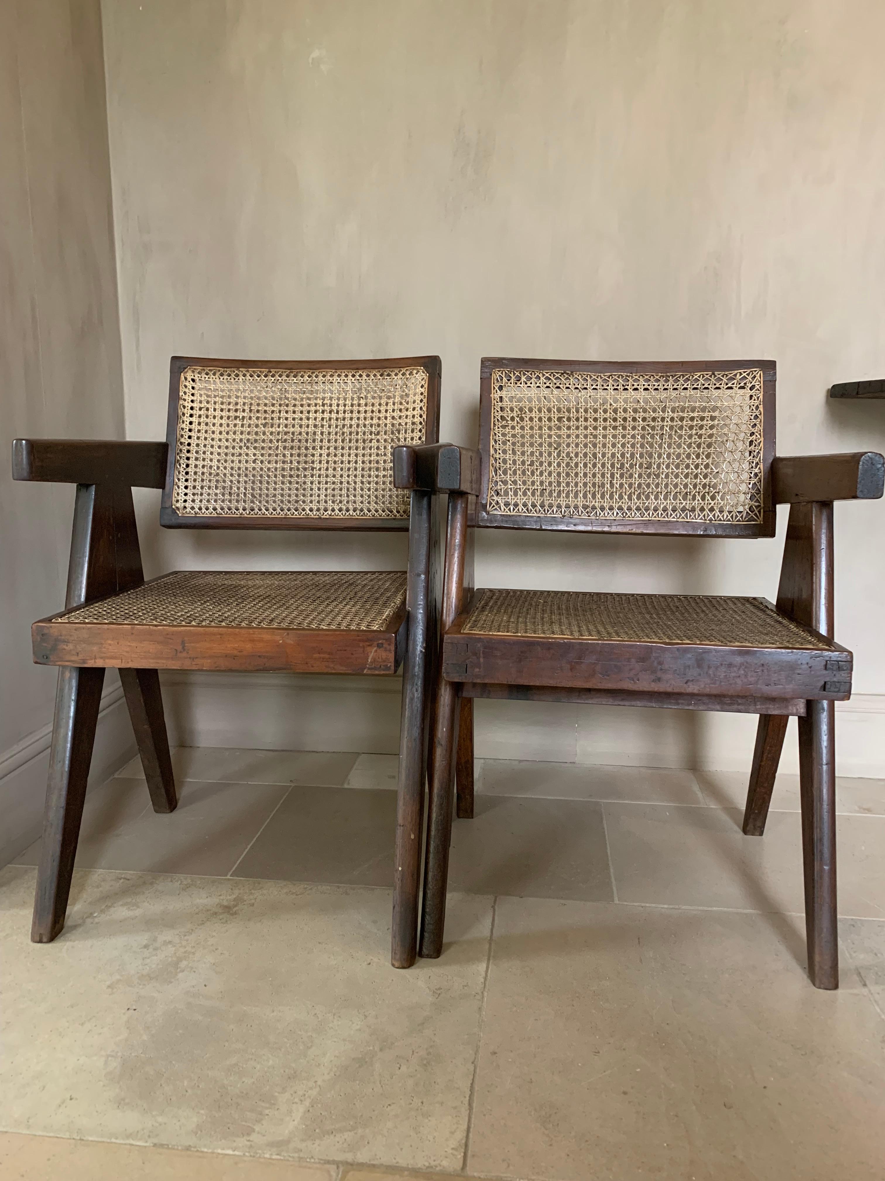 Pair of Jeanneret Floating Back Armchairs 8