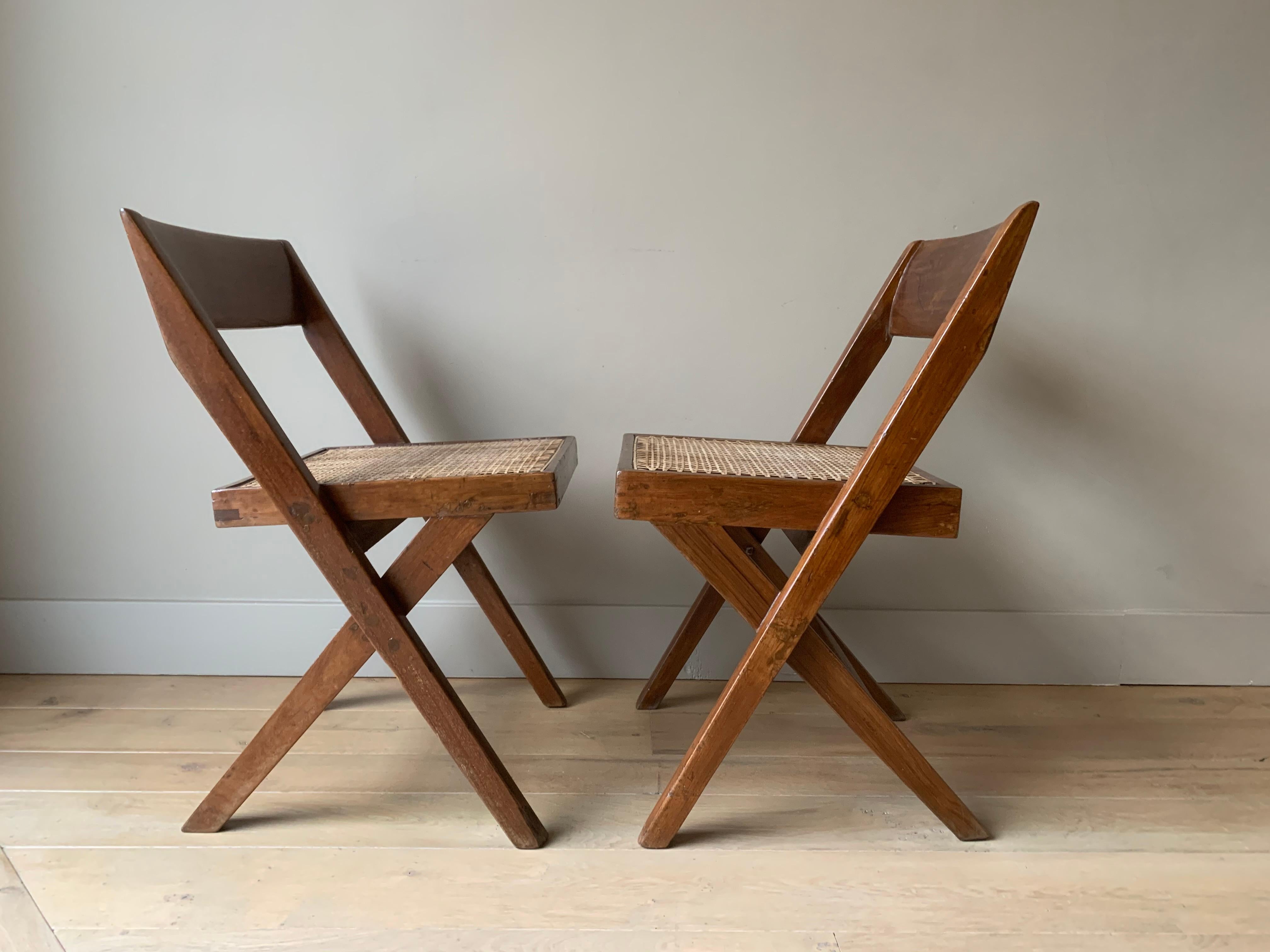 Hand-Crafted Pair of Jeanneret Library Chairs For Sale