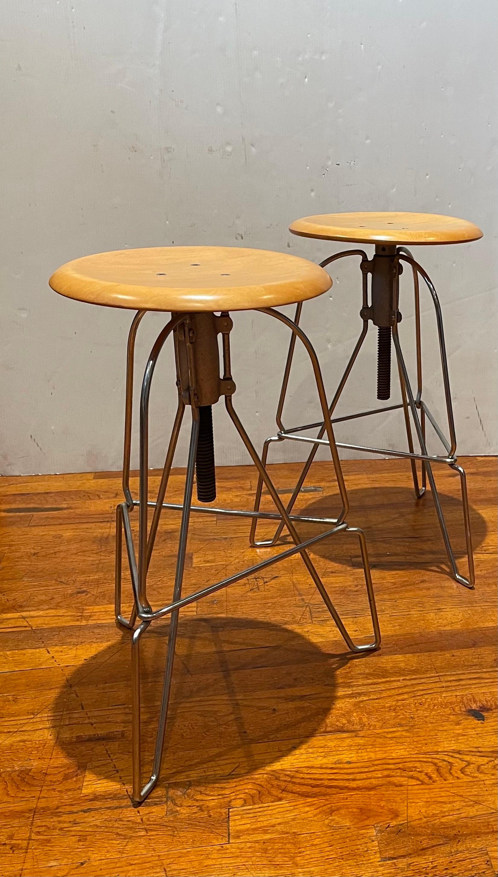 Industrial Pair of Jeff Covey Stools with Swivel Tops for Herman Miller