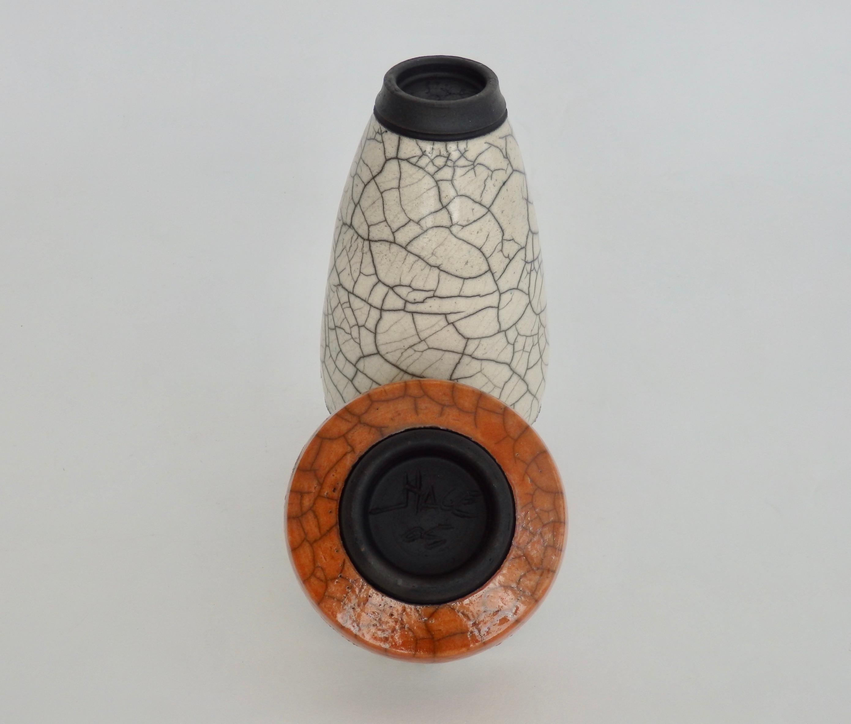 American Pair of Jeff Hale Studio Crackle Glaze Raku Stoneware Vessels