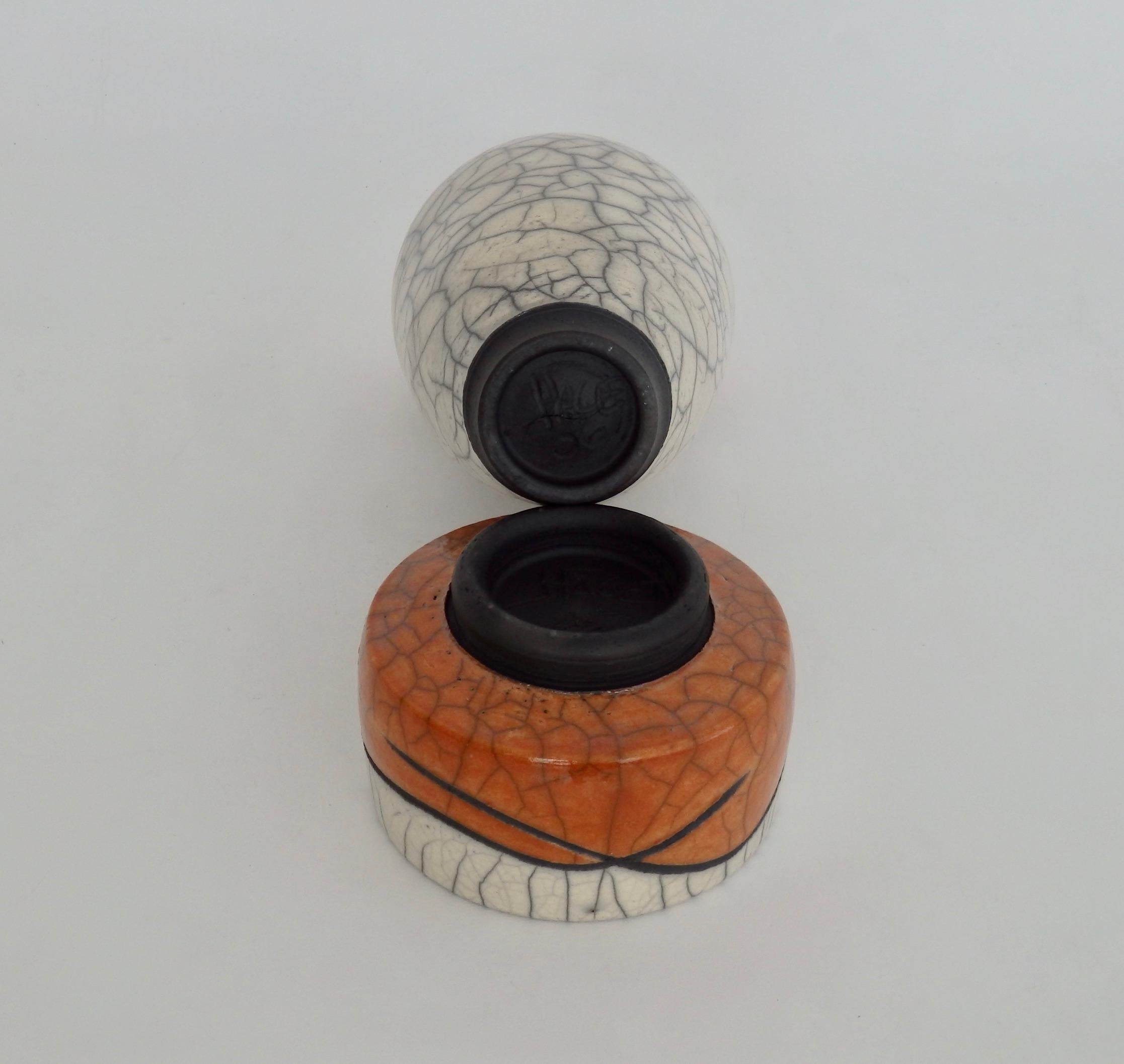 Fired Pair of Jeff Hale Studio Crackle Glaze Raku Stoneware Vessels
