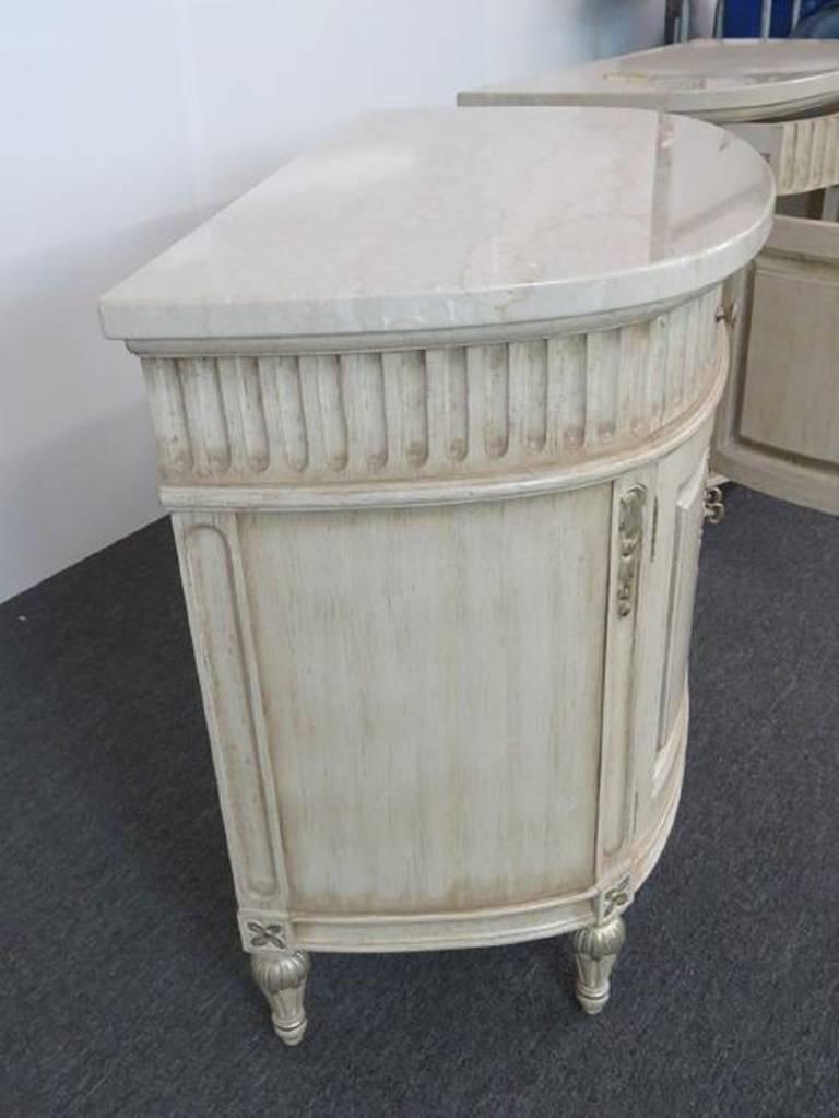 American Pair of Jeffco Distressed Painted Marble Top Commodes