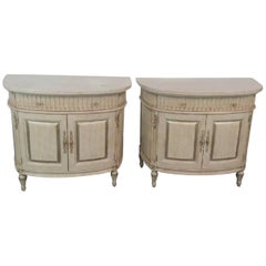 Pair of Jeffco Distressed Painted Marble Top Commodes