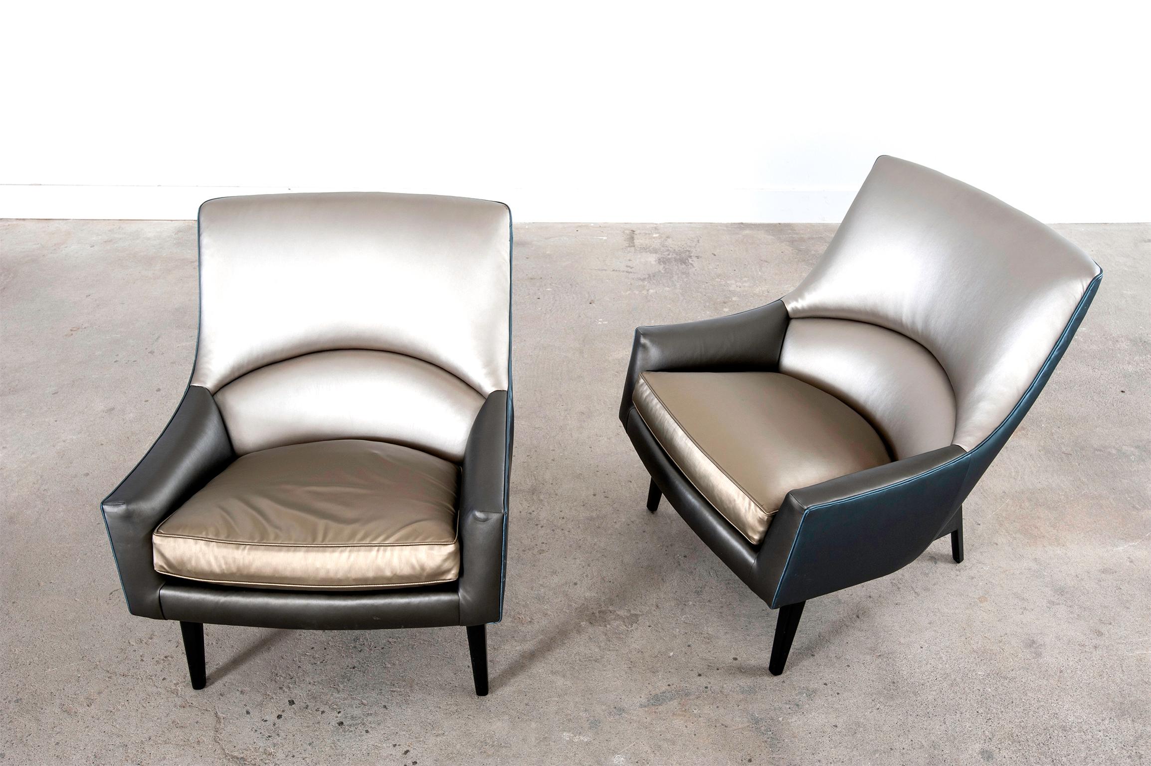 American Pair of Jens Risom for Ralph Pucci Metallic Space Age A-Chairs For Sale