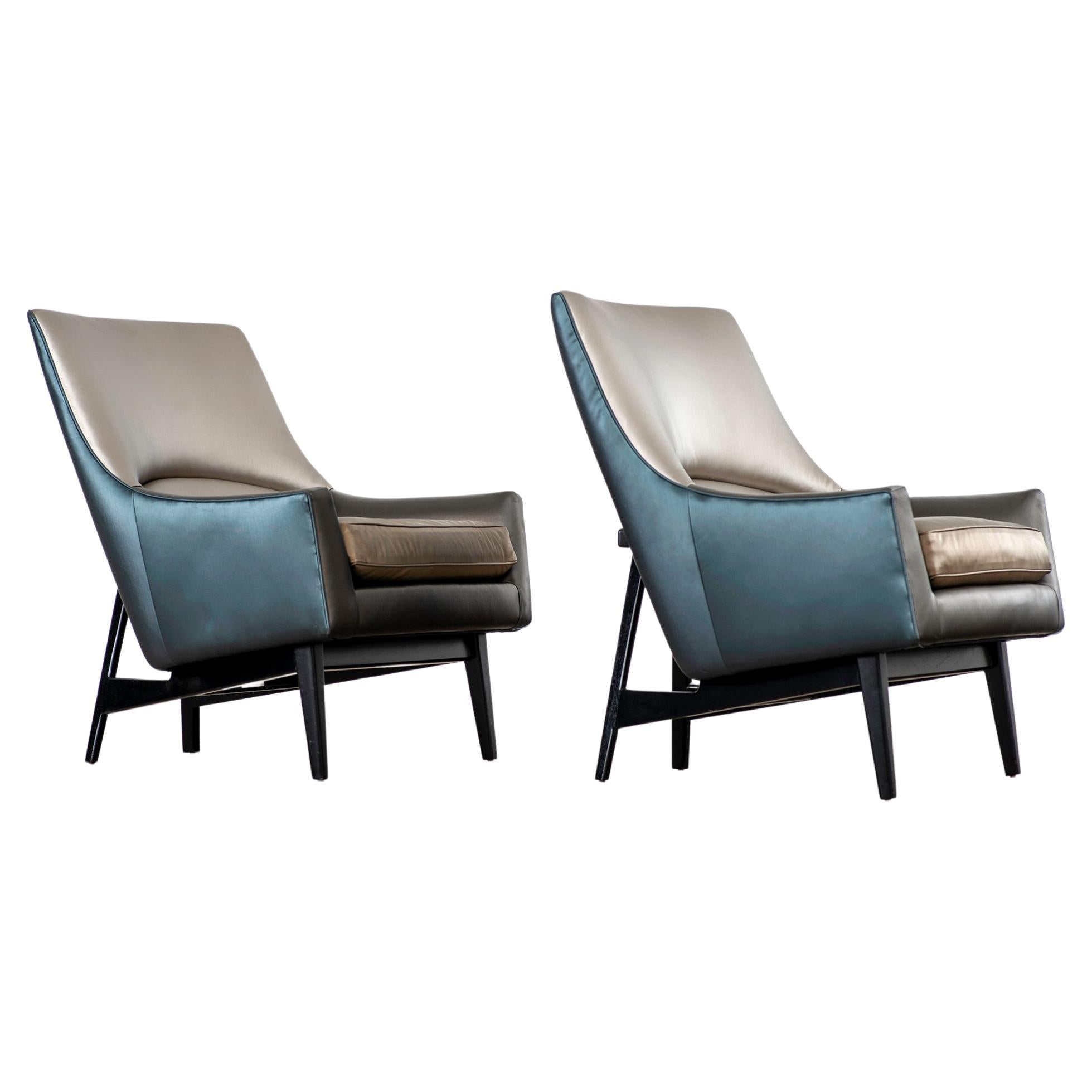 Pair of Jens Risom for Ralph Pucci Metallic Space Age A-Chairs