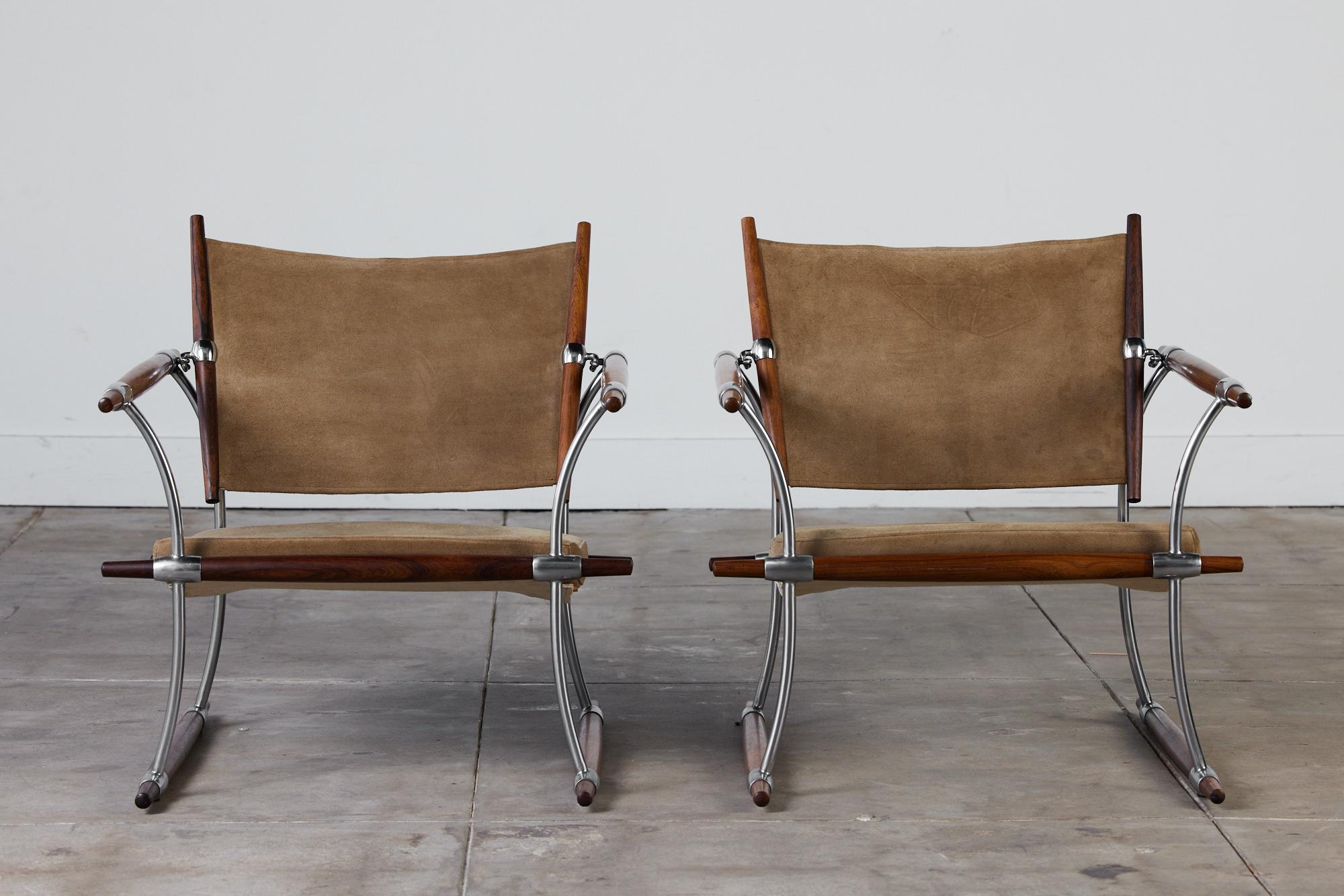 Mid-Century Modern Pair of Jens H. Quistgaard Suede and Rosewood 'Stokke' Lounge Chair