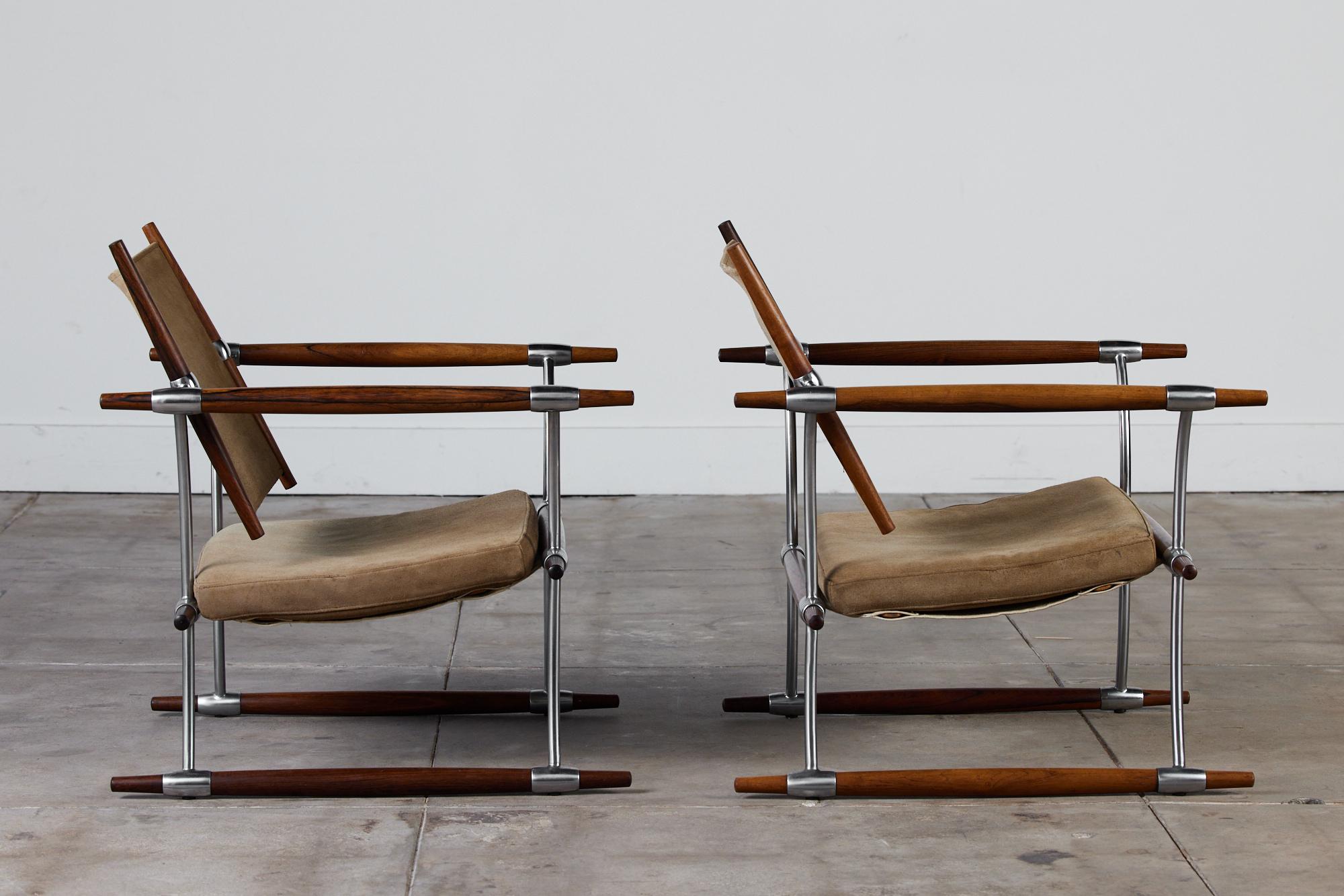 Pair of Jens H. Quistgaard Suede and Rosewood 'Stokke' Lounge Chair In Good Condition In Los Angeles, CA