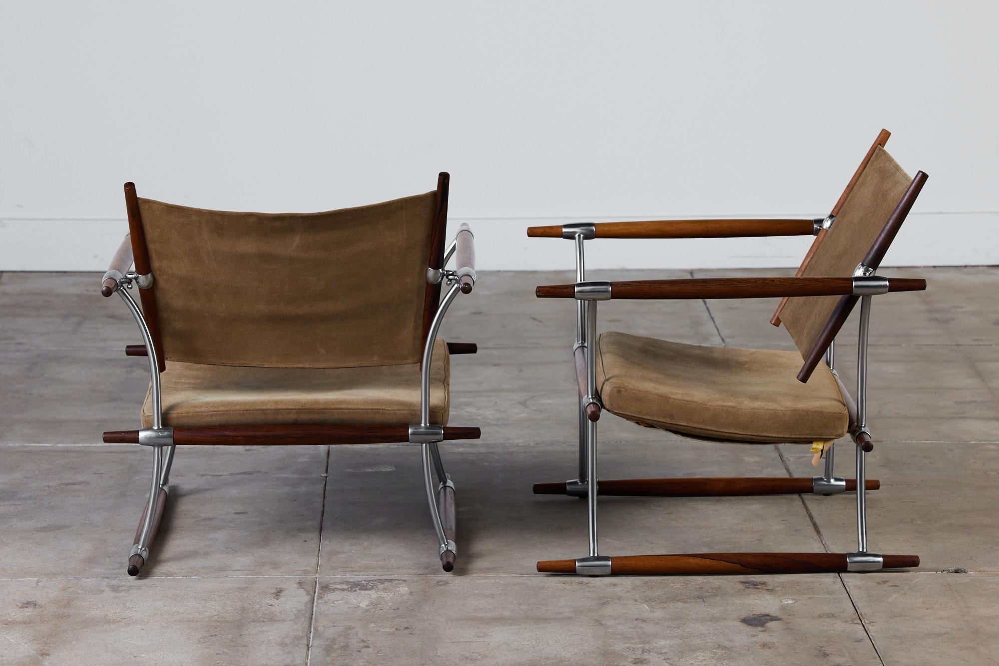Pair of Jens H. Quistgaard Suede and Rosewood 'Stokke' Lounge Chair 1