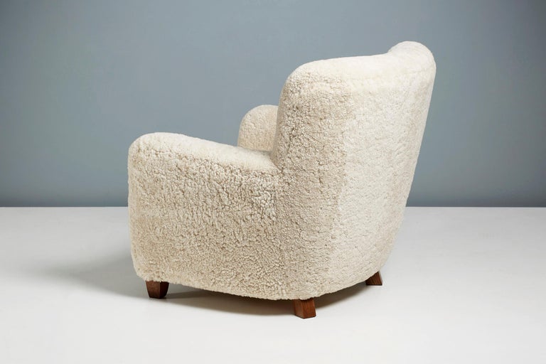 Pair of Jens Houmoller Klemmensen 1930s Sheepskin Lounge Chairs For Sale 2