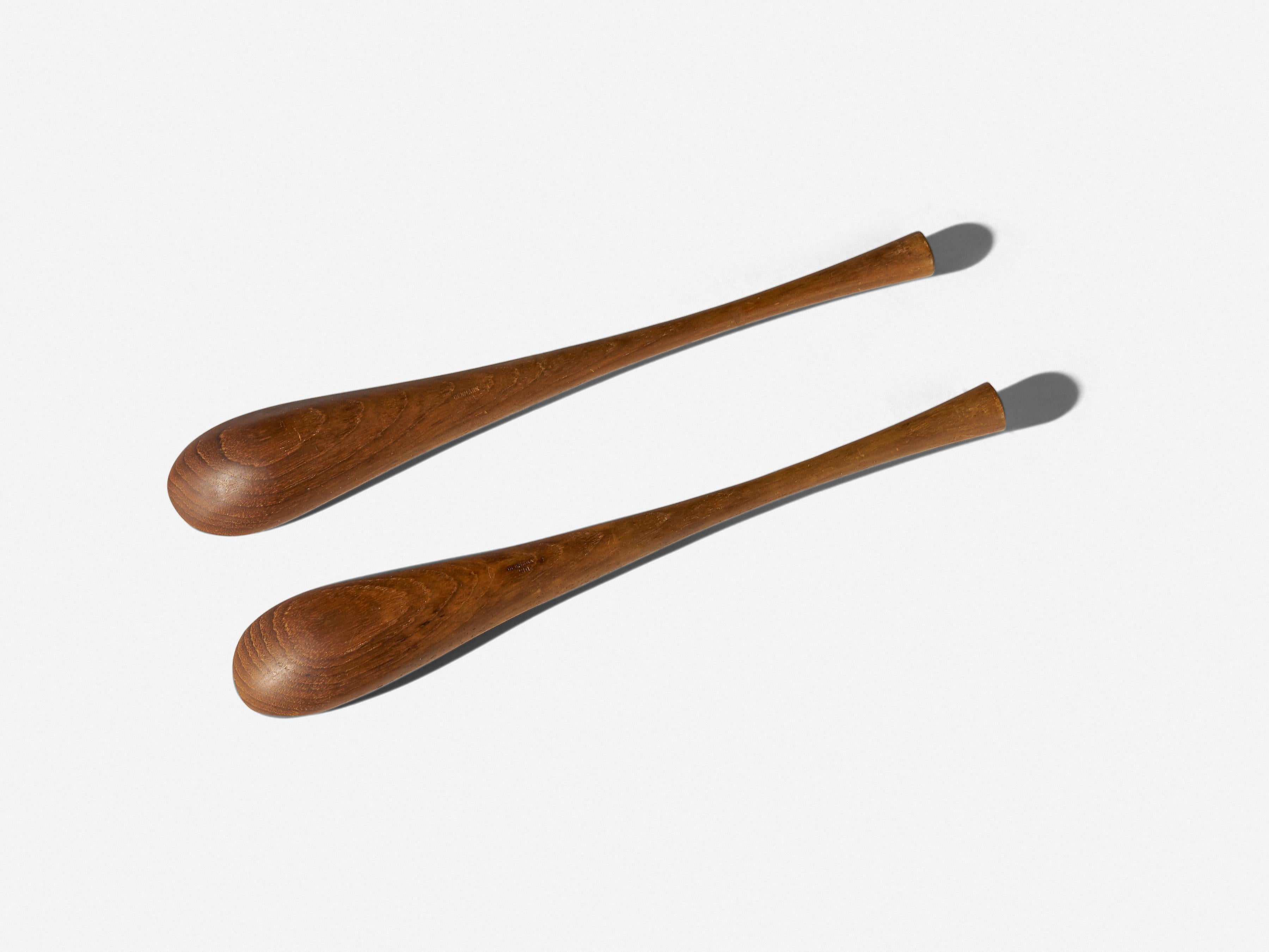 Hand-Carved Pair of Jens Quistgaard Danish Teak Salad Servers For Sale