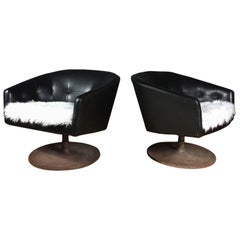 Pair of Jens Risom Barrel-Back Swivel Chairs in Naugahyde, 1960s