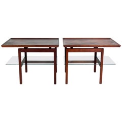 Pair of Jens Risom Cantilevered Walnut Side Tables