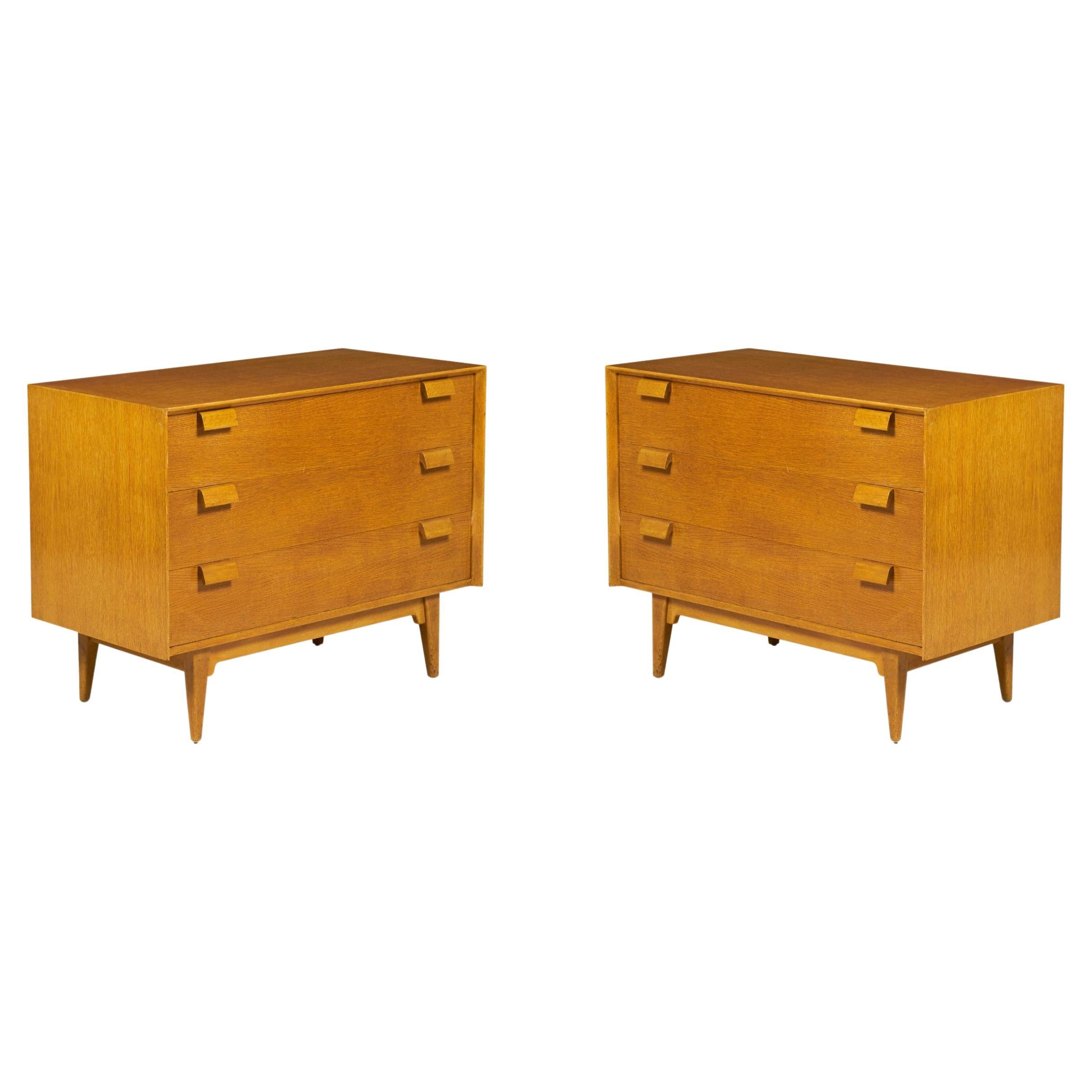 Pair of Jens Risom Danish Mid-Century Blond Oak 3-Drawer Chests For Sale