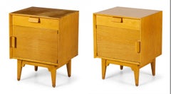 Pair of Jens Risom Danish Mid-Century Blond Oak Bedside Table / Commodes