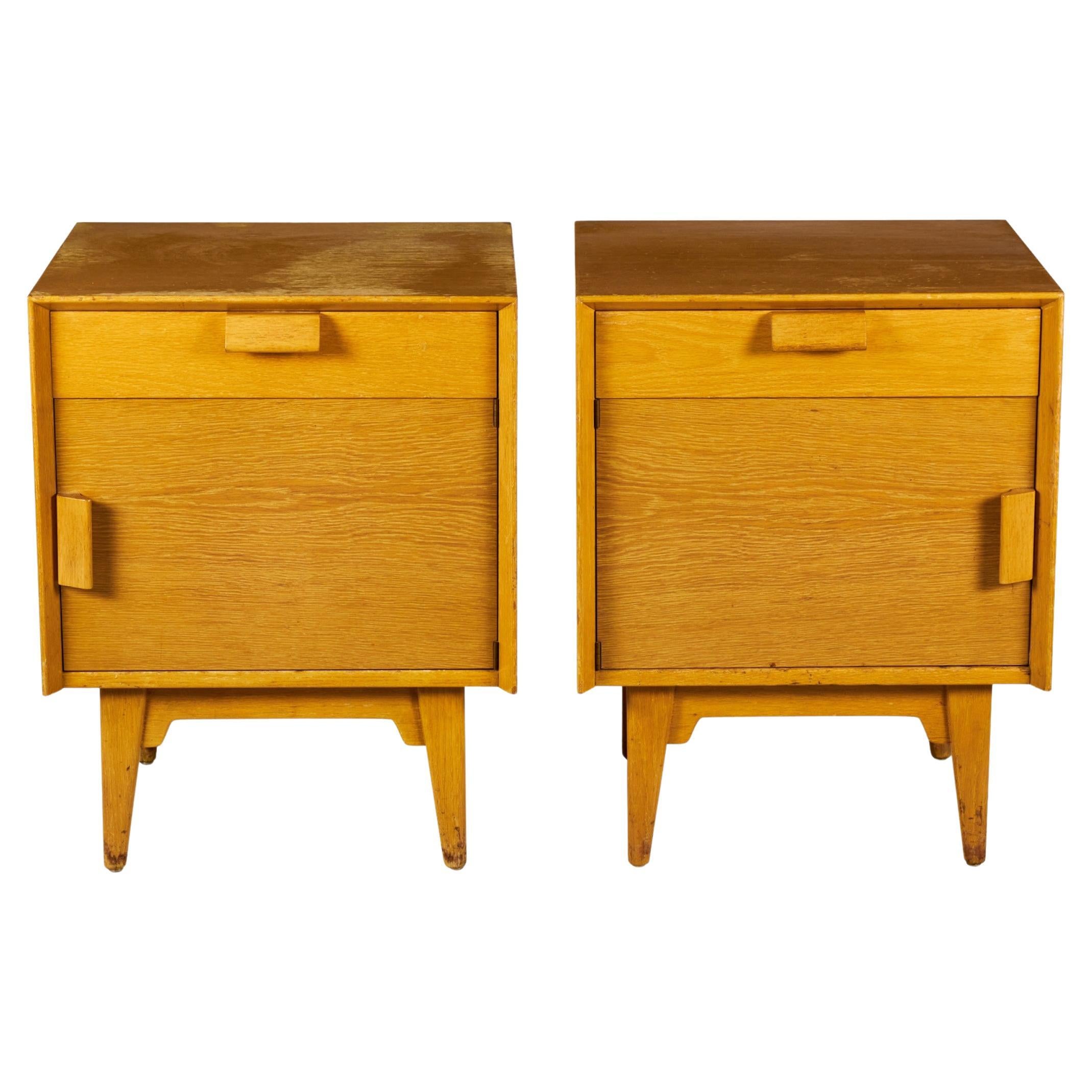 Pair of Jens Risom Danish Mid-Century Blond Oak Bedside Table / Commodes For Sale