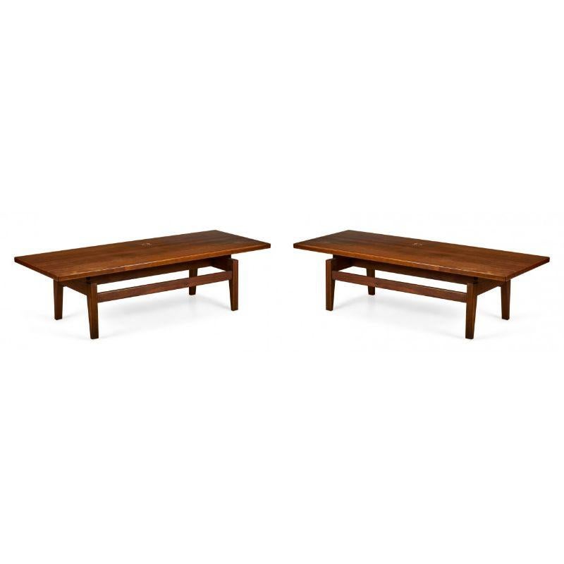 Pair of Jens Risom Danish Mid-Century Floating Top Walnut Coffee Table / Benches For Sale 8