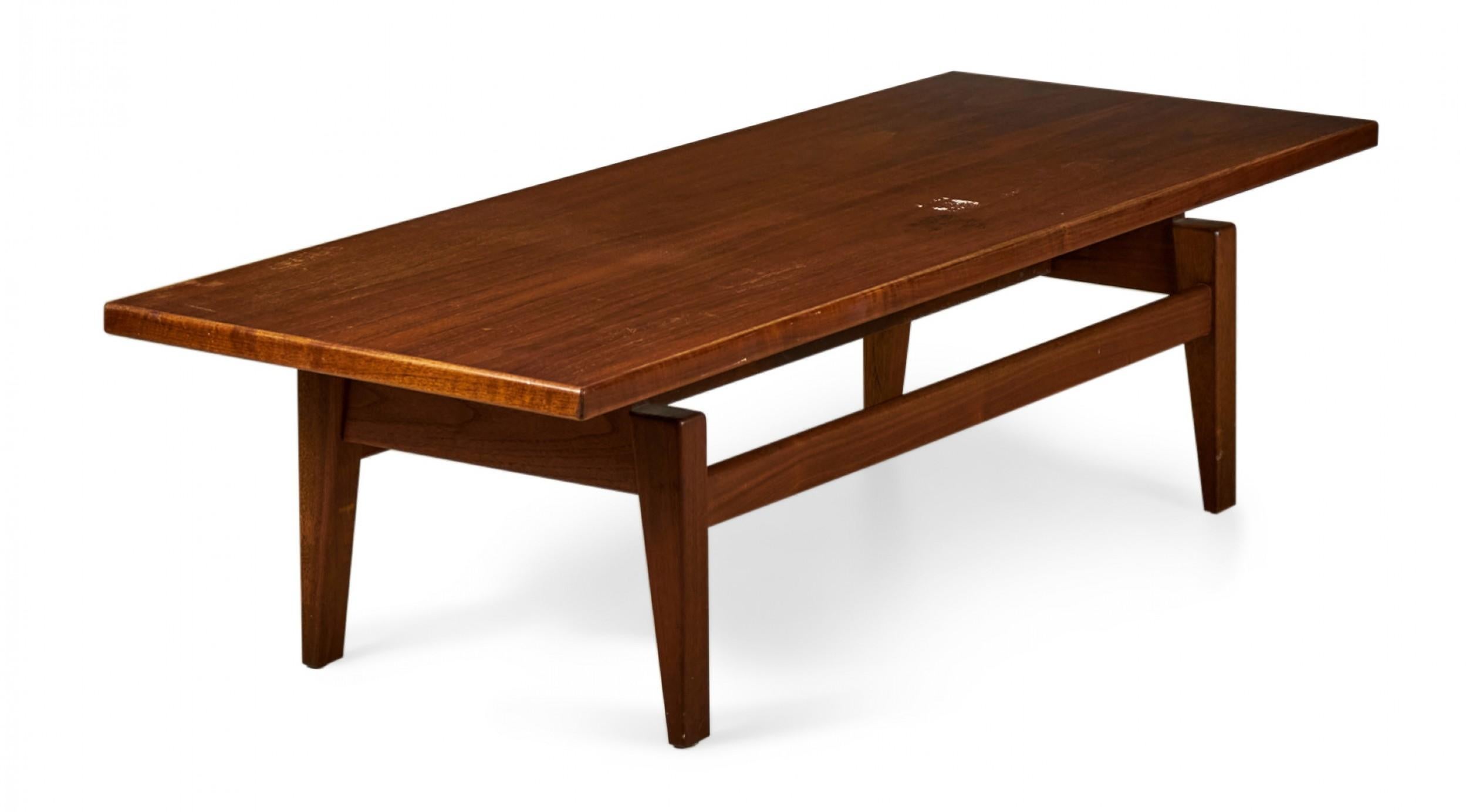 Mid-Century Modern Pair of Jens Risom Danish Mid-Century Floating Top Walnut Coffee Table / Benches For Sale