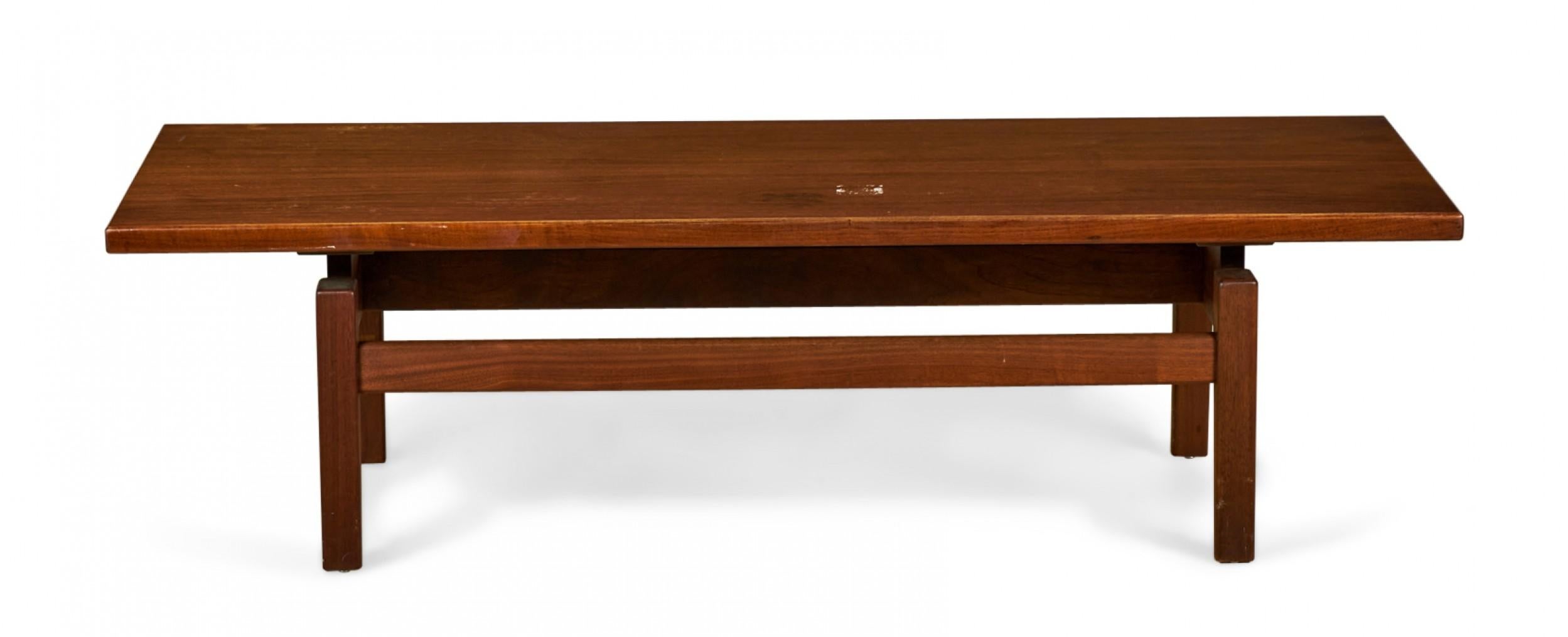 Pair of Jens Risom Danish Mid-Century Floating Top Walnut Coffee Table / Benches In Good Condition For Sale In New York, NY