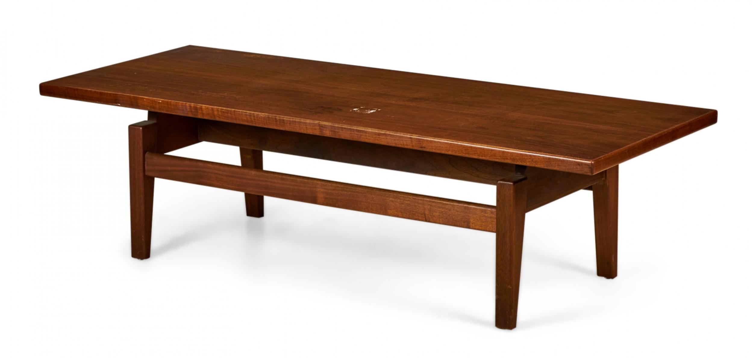 20th Century Pair of Jens Risom Danish Mid-Century Floating Top Walnut Coffee Table / Benches For Sale
