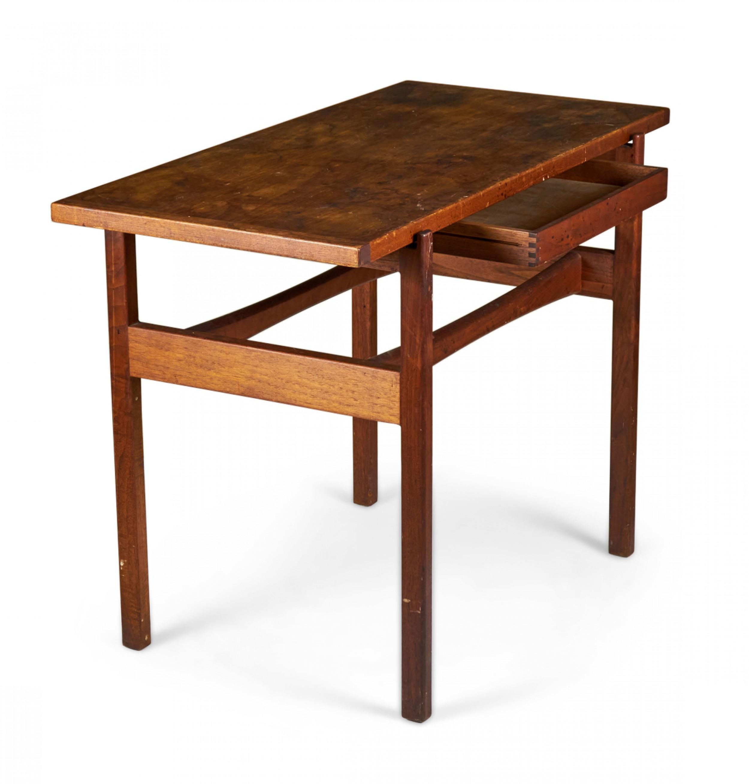 Pair of Jens Risom Danish Mid-Century Walnut Single Drawer Console Tables For Sale 4