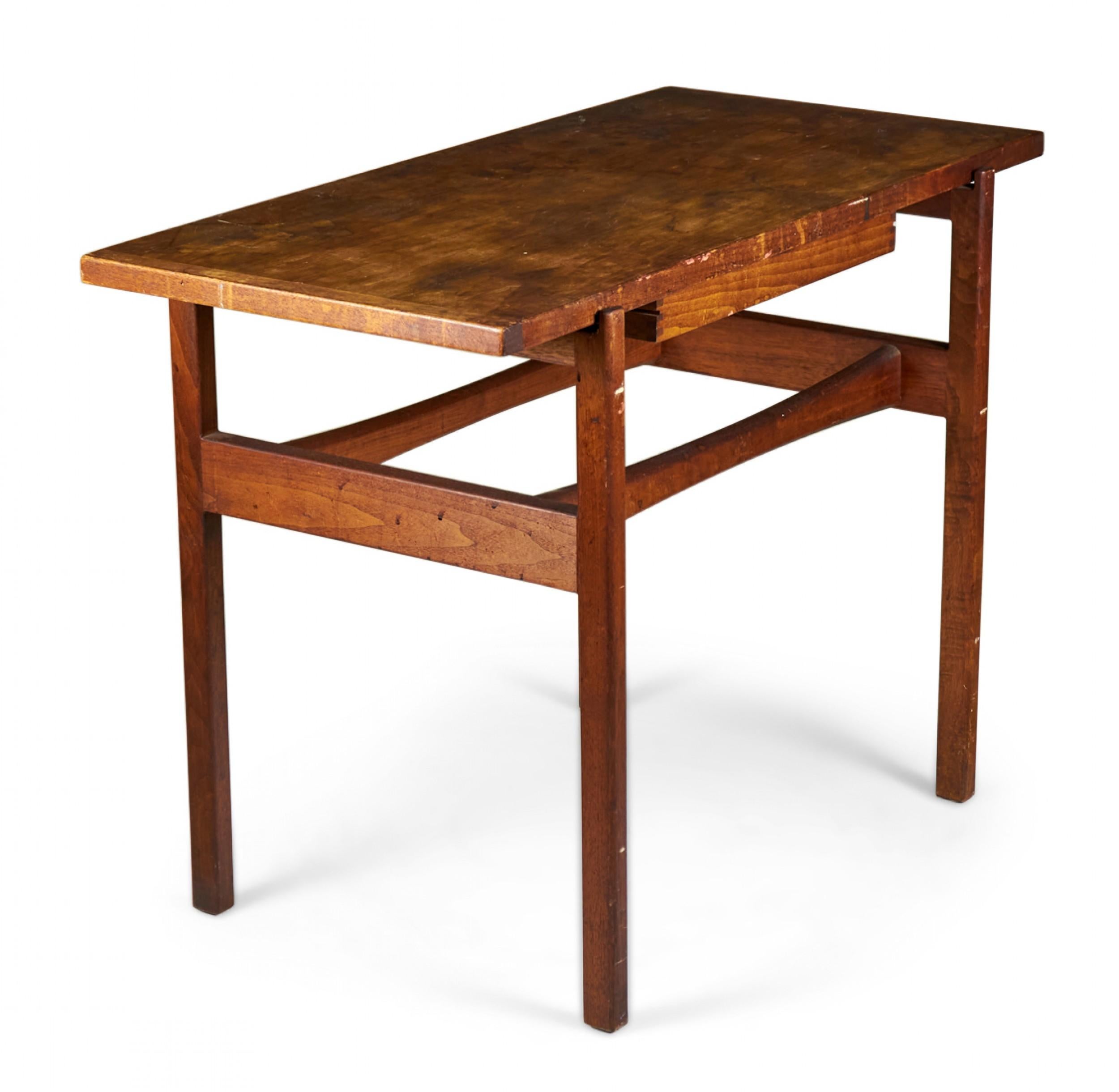 Pair of Jens Risom Danish Mid-Century Walnut Single Drawer Console Tables In Good Condition For Sale In New York, NY