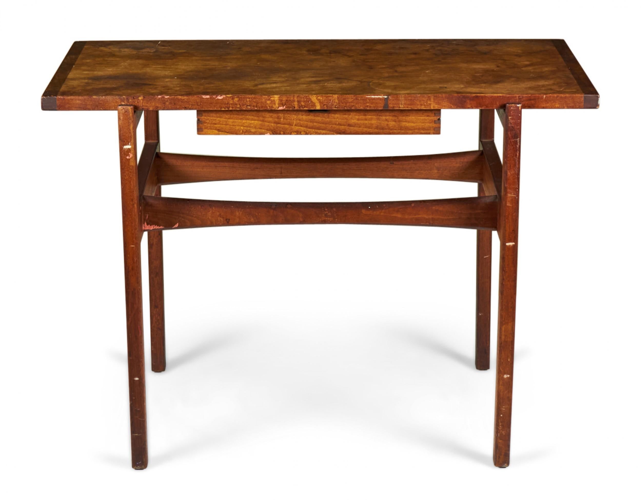 20th Century Pair of Jens Risom Danish Mid-Century Walnut Single Drawer Console Tables For Sale