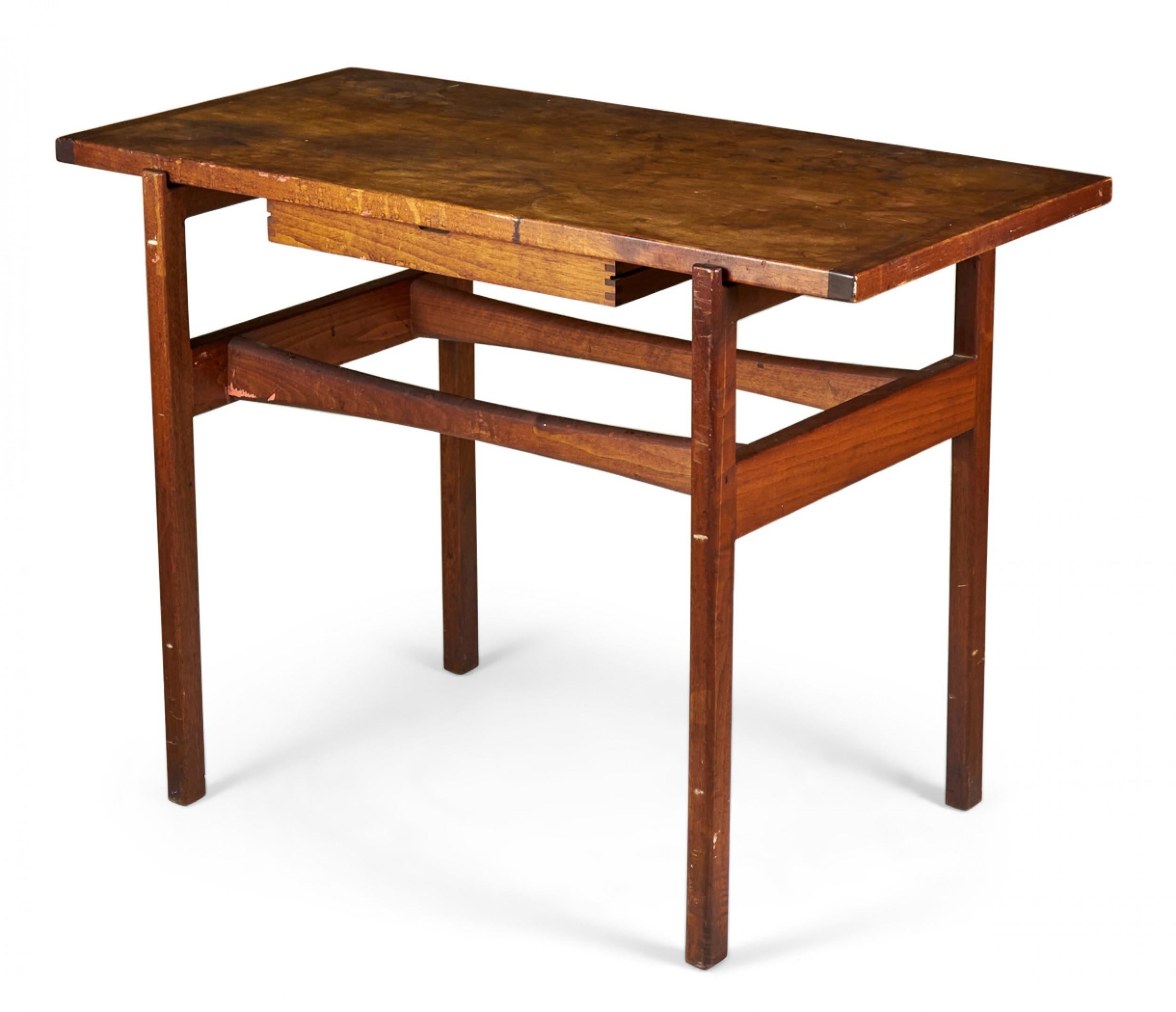 Wood Pair of Jens Risom Danish Mid-Century Walnut Single Drawer Console Tables For Sale
