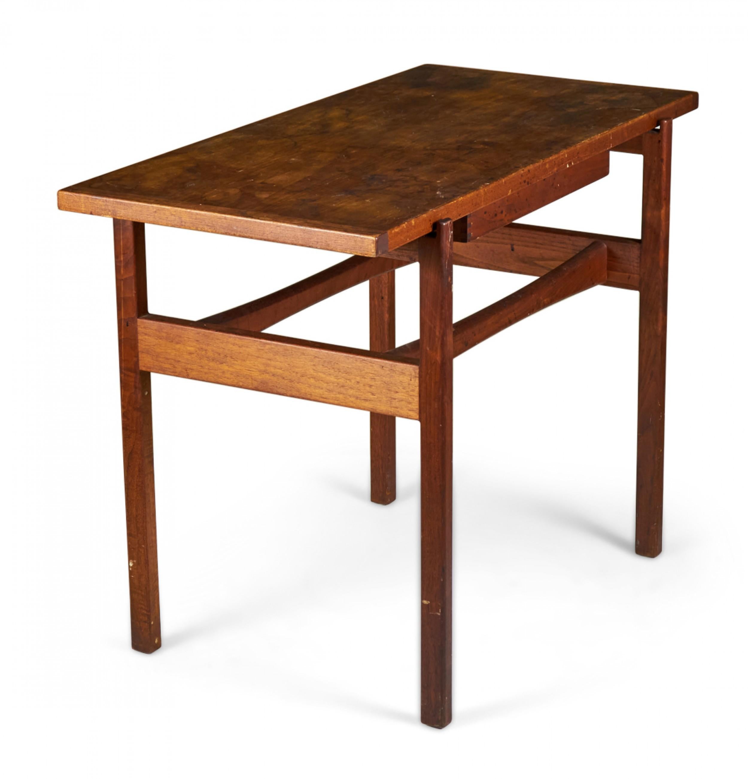 Pair of Jens Risom Danish Mid-Century Walnut Single Drawer Console Tables For Sale 2