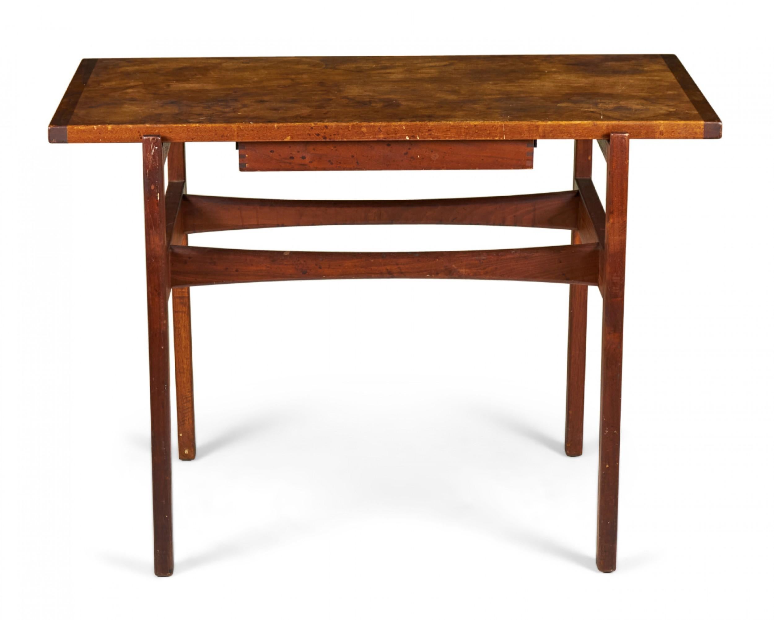 Pair of Jens Risom Danish Mid-Century Walnut Single Drawer Console Tables For Sale 3