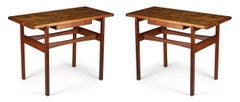 Pair of Jens Risom Danish Mid-Century Walnut Single Drawer Console Tables